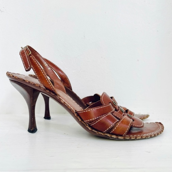 Celine Leather Woven Slingback Strappy Sandal Heels Size 40 B - Picture 2 of 16